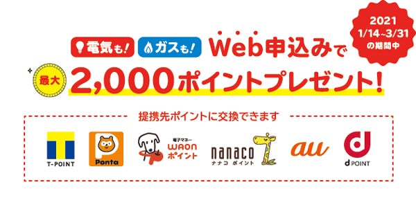 3 31 水 まで 電気 ガスの対象料金プランをwebで申し込むと最大00ポイントプレゼント 特集 リビング田園都市web