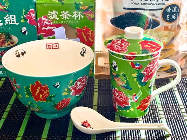 カルディKALDI 台湾フェアー 客家柄 茶こし付きマグカップ&丼 ４個