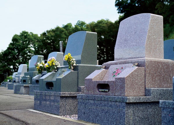 東アジア葬・墓別の研究 桜の花が舞う、インド産黒御影石LK2の寿陵墓を建立。郡山市営