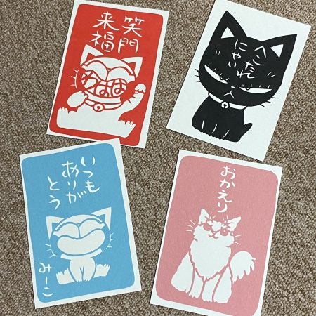 松風直美さん　三毛猫　切り絵 和雑貨 四季彩堂 オンラインショップ / 松風直美猫切り絵作家
